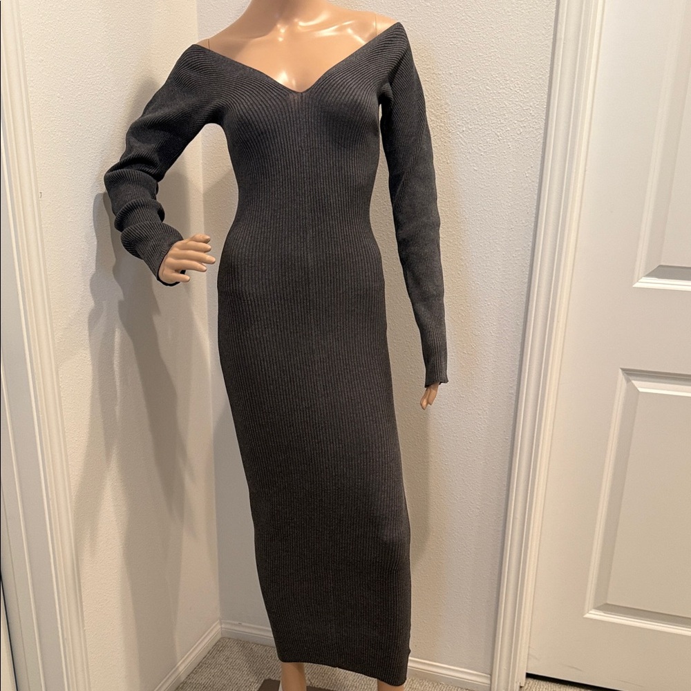 H&M Elegant Off-Shoulder Gray Dress